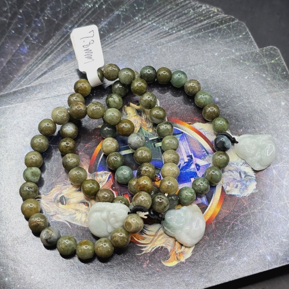 Jade Bracelet W Buddha Carving 7.8mm